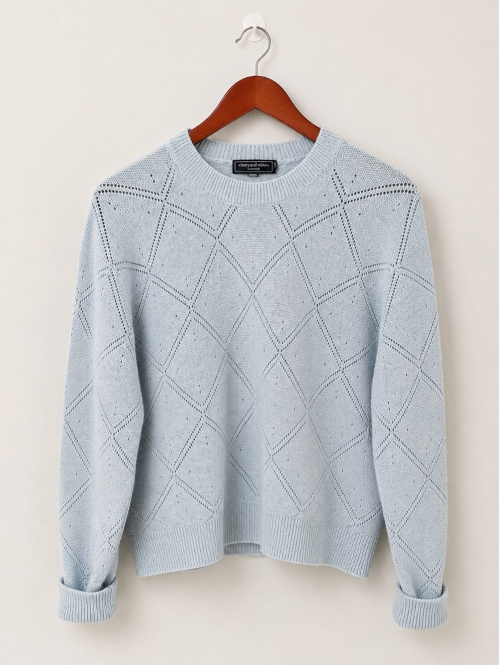 Vineyard Vines 100% Cashmere Diamond Knit Sweater – Light Blue – Size Small - Picture 2 of 6